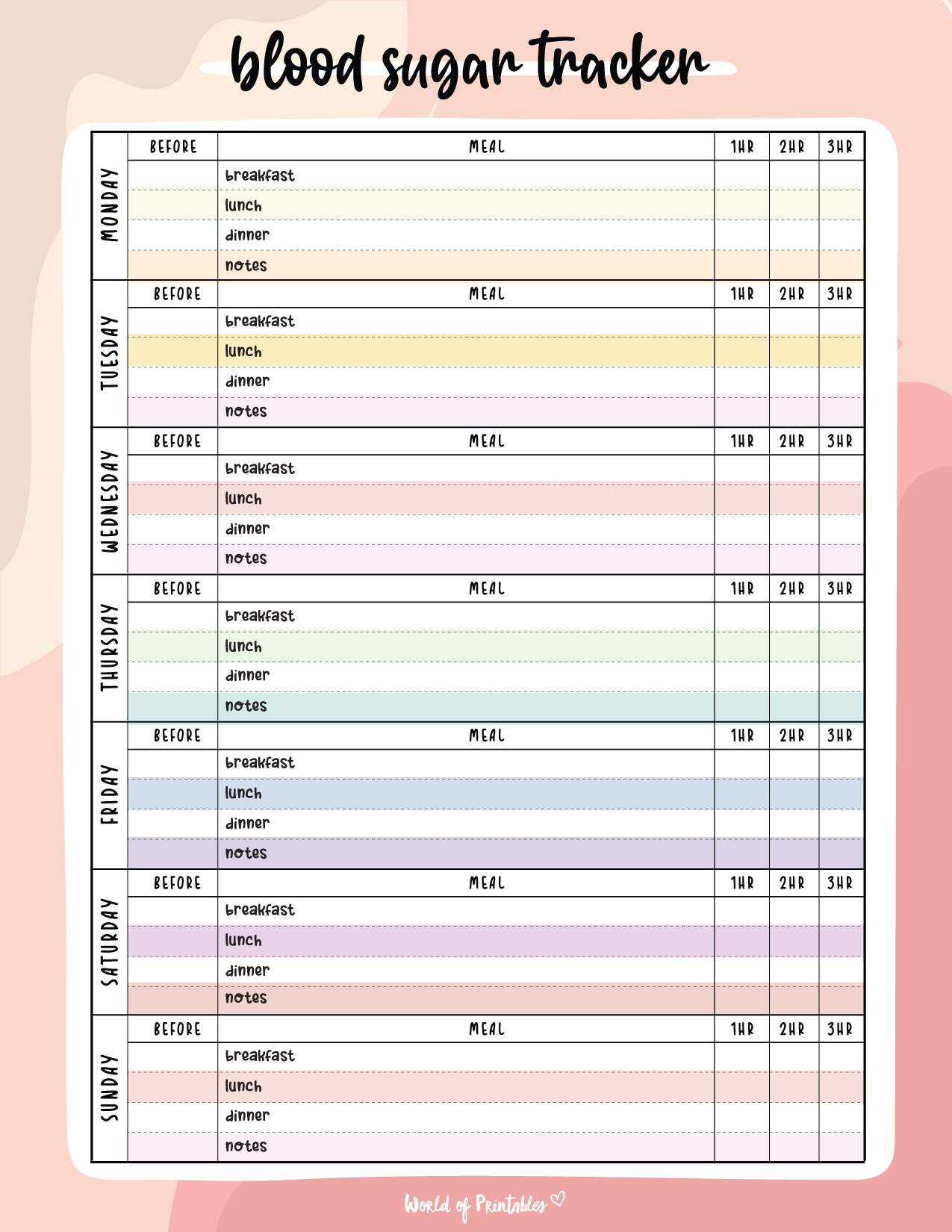 blood sugar logs - world of printables